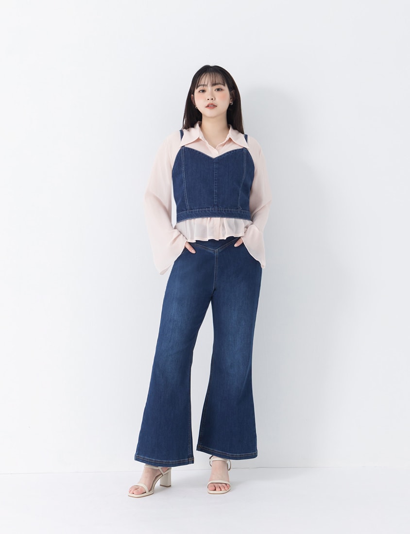 Sweetheart Neck Cross Tie Plus Size Denim Vest