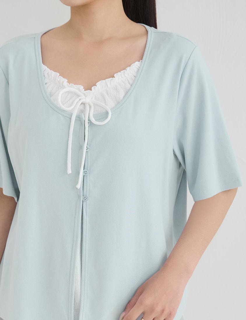 Korean Style Lace Trim Faux Two Piece Plus Size Top