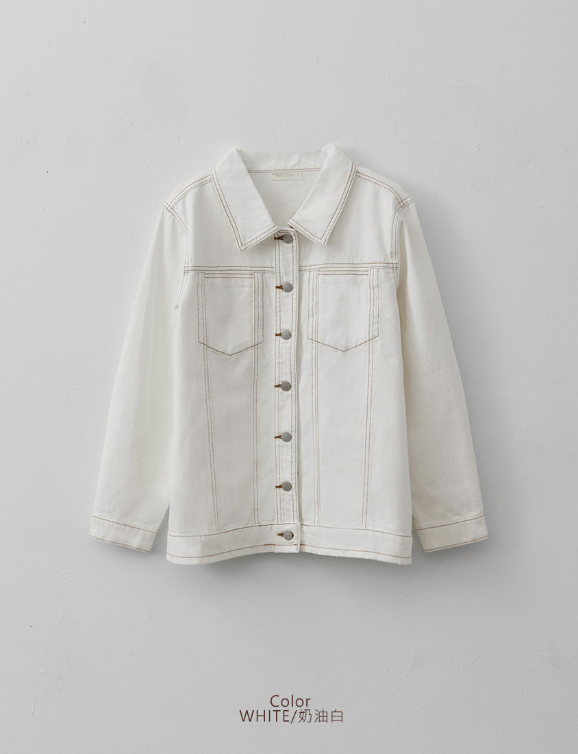Relaxed Twill Colorblock Plus Size Topstitched Jacket (Unisex)