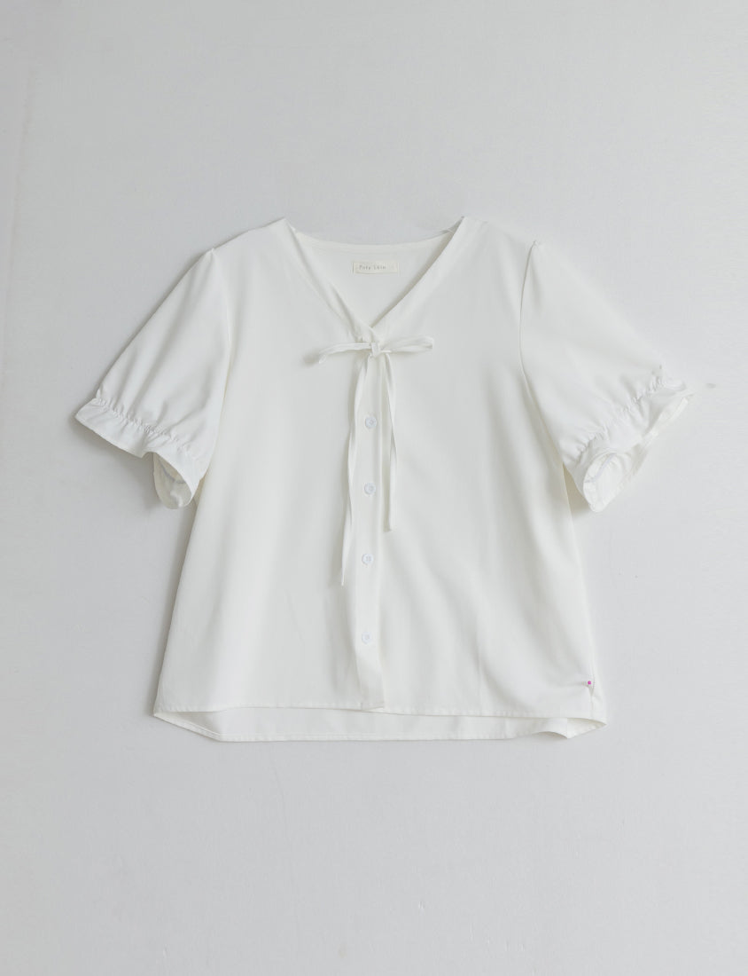 Cooling Tencel Silky Denim-Like Puff Sleeve Plus Size Shirt
