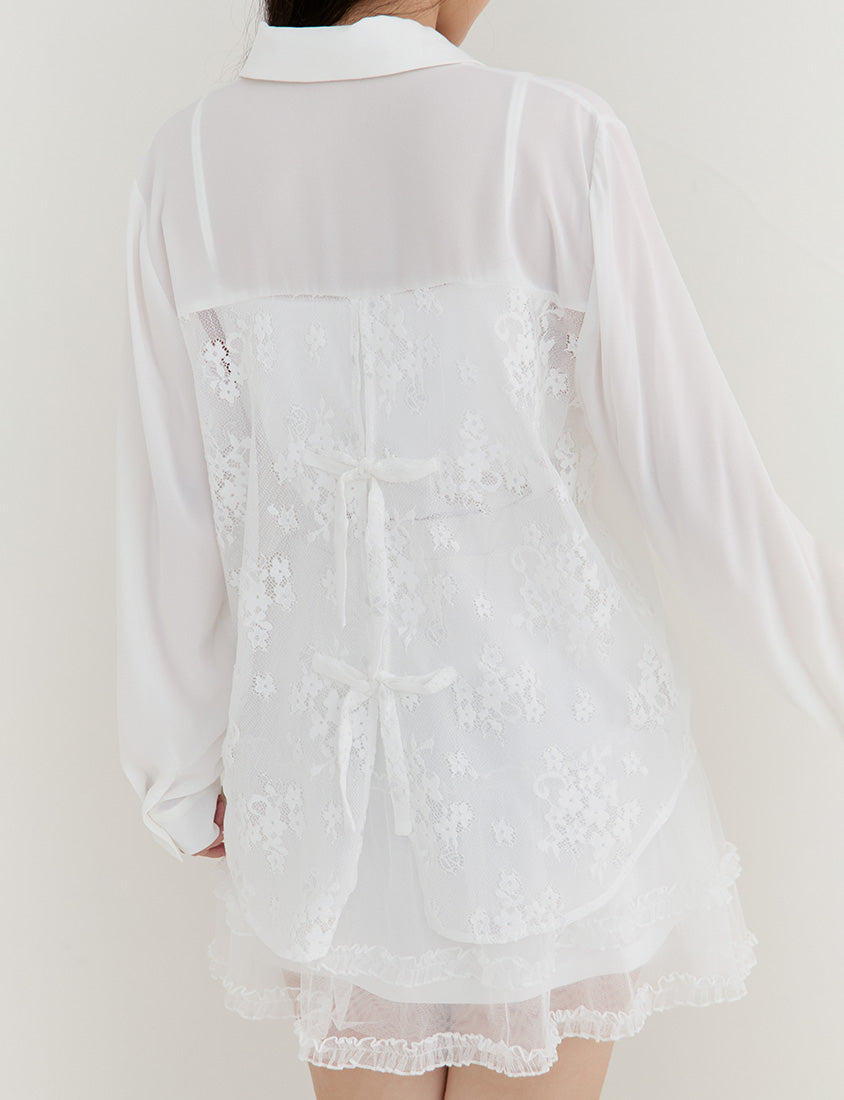 Elegant Lace Patchwork Semi-Sheer Chiffon Plus Size Shirt