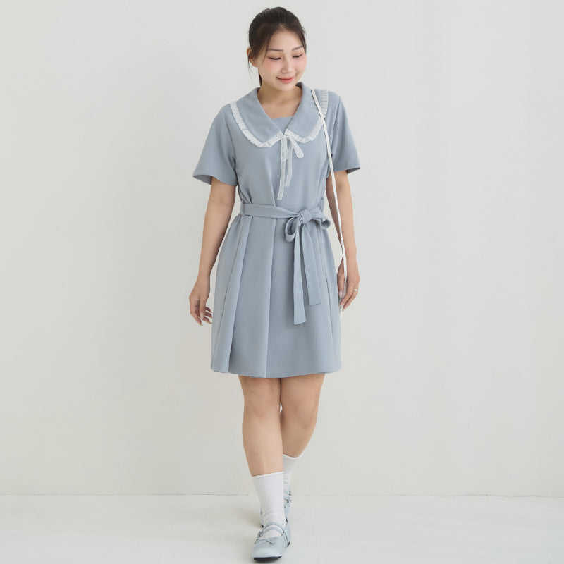 Sweet Preppy Contrast Collar Plus Size Maxi Dress