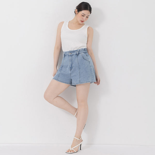 Playful Bubble Hem Stitch Plus Size Denim Shorts