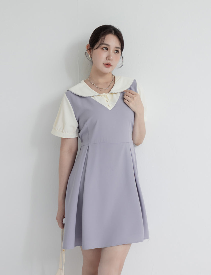MISS. Preppy Faux Two Piece Collar Plus Size Mini Dress