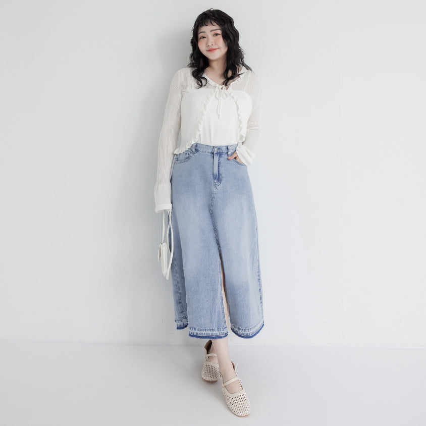 Cooling Tencel Denim Slit Plus Size Maxi Skirt