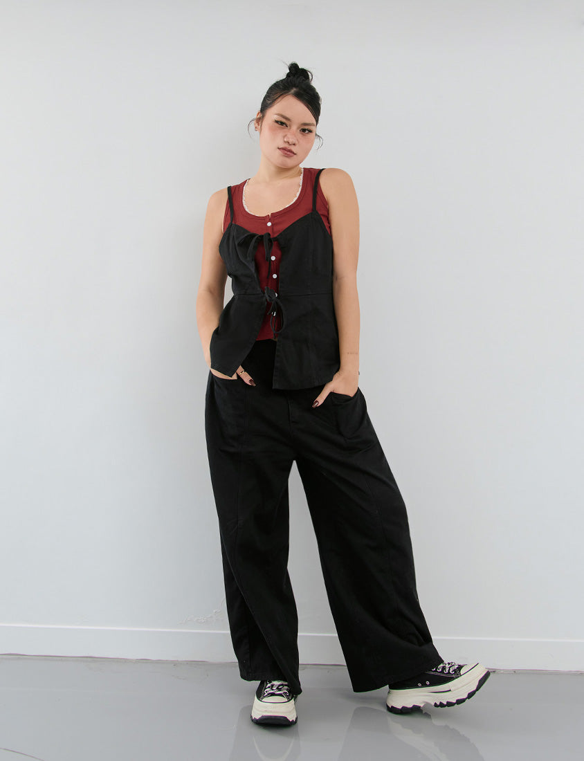 Adjustable Tie Strap Twill Layering Plus Size Camisole Vest