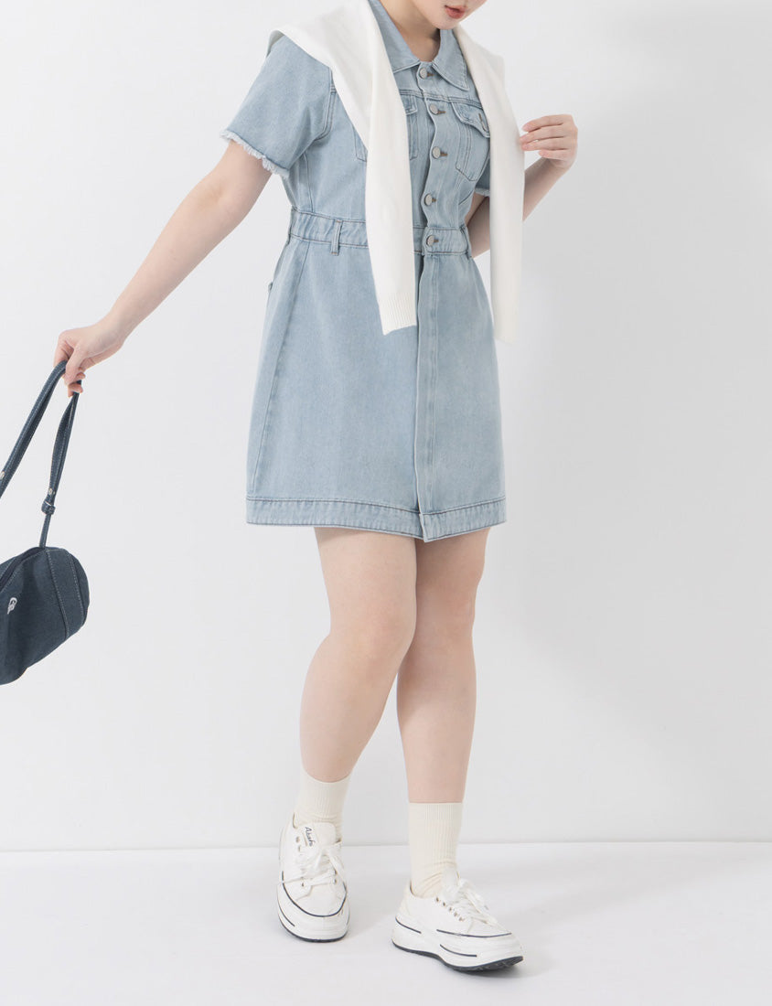 2-Way Stitch Detail Plus Size Denim Mini Dress