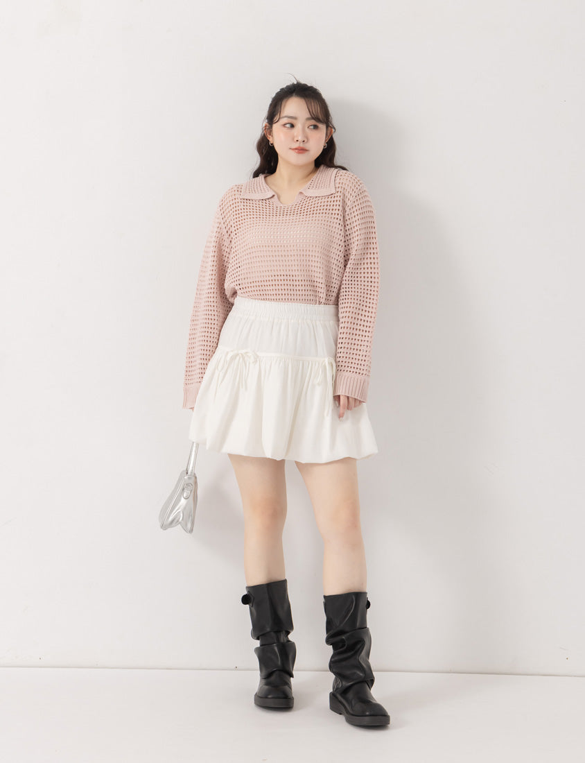 Anti-Pilling Cutout Hollow Collar Plus Size Knit Top