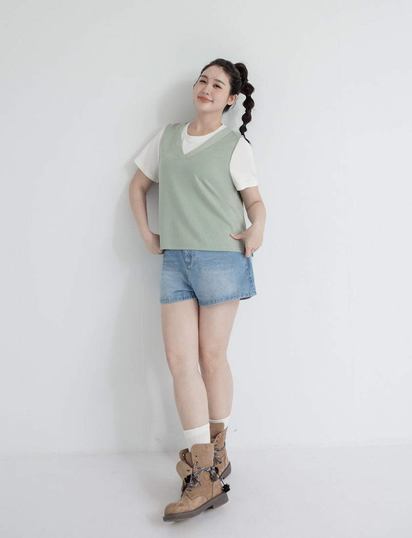 Instant Icy Cooling Cloud Cotton Faux Two Piece Plus Size Tee