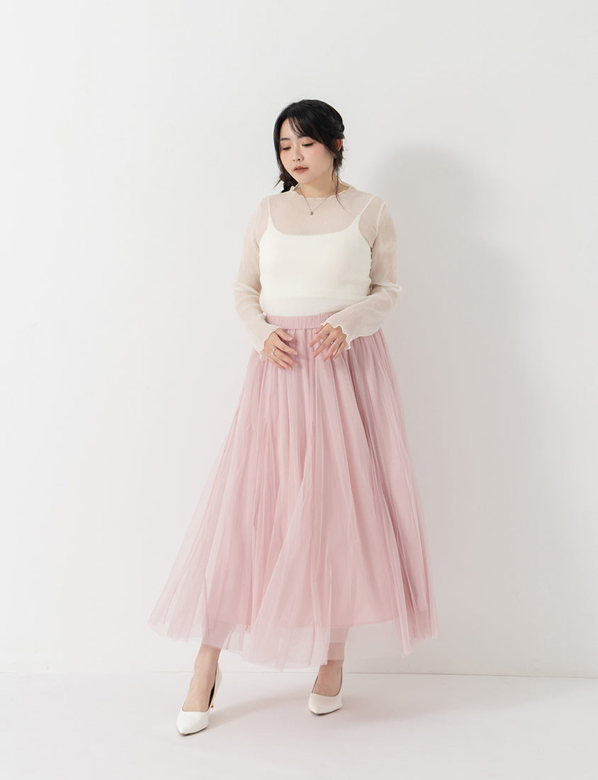 MISS. Ethereal Crinkle Sheer Mock-Neck Plus Size Top