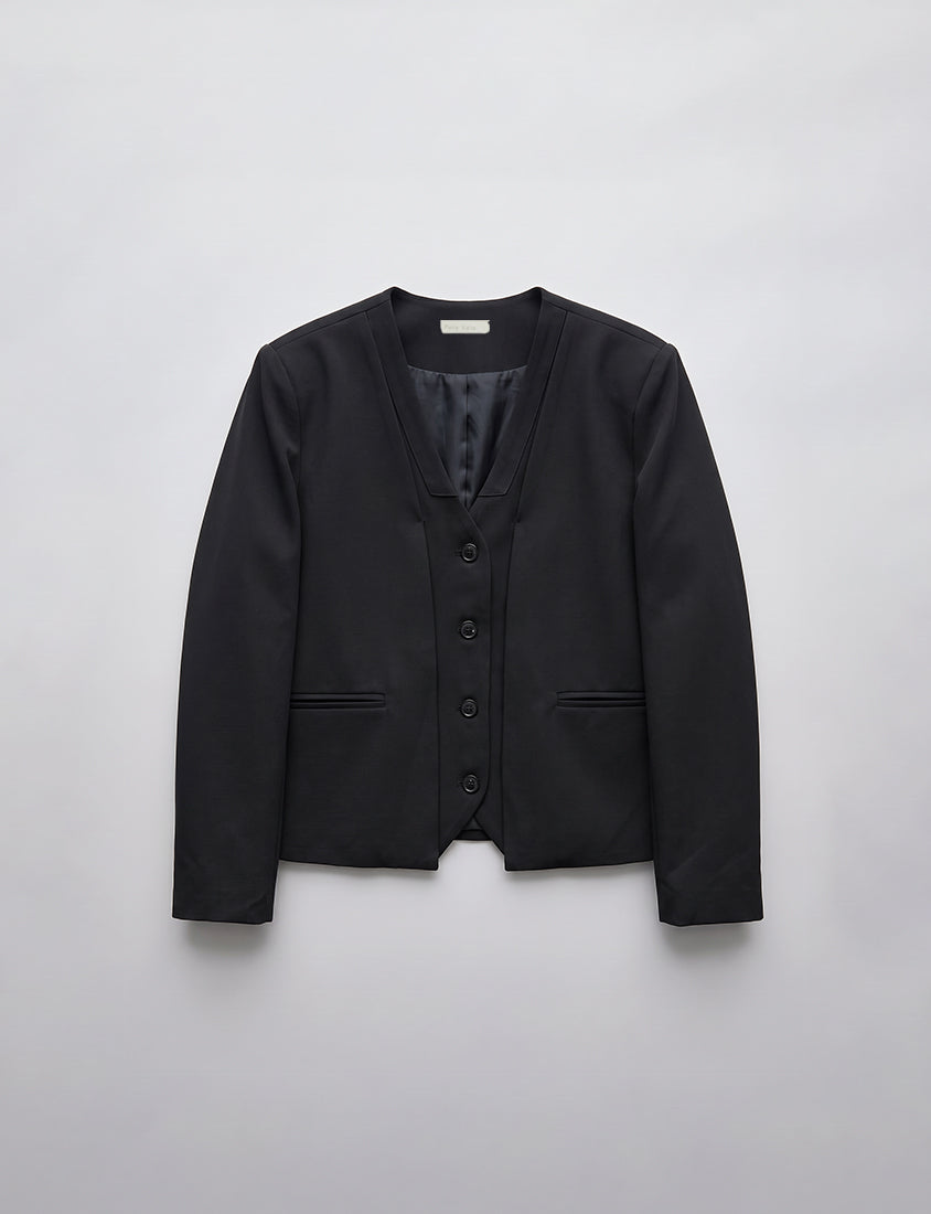 MISS. Chic Faux Two-Piece Collarless Suit Plus Size Jacket