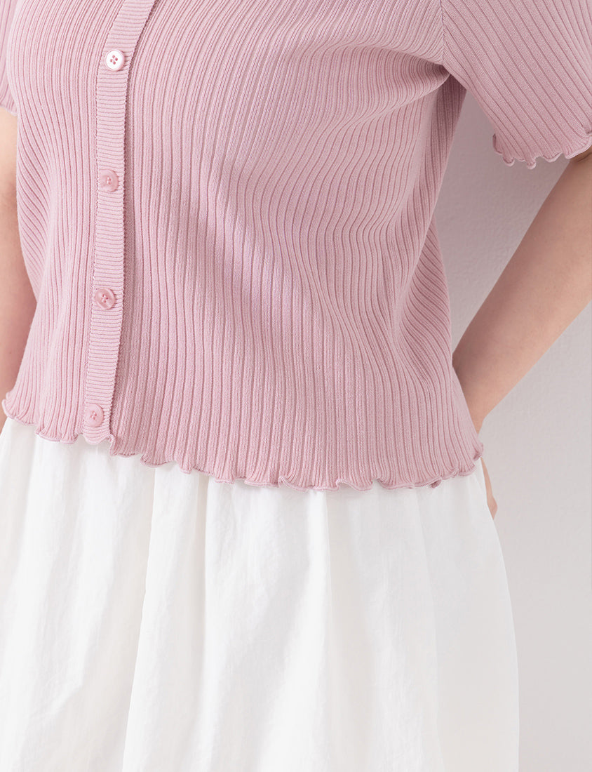 Playful Lettuce-Trim V-Neck Short Sleeve Knit Plus Size Top