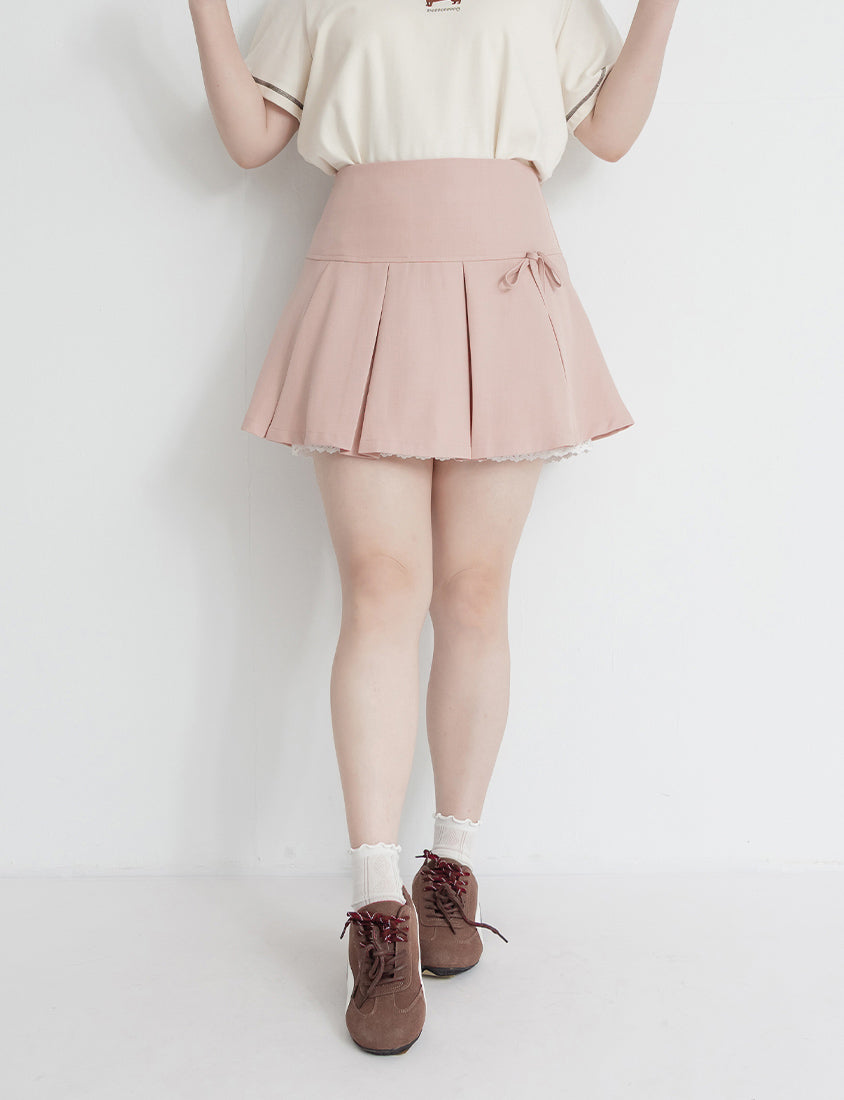 Sweet Bow Lace Pleated Plus Size Mini Skirt