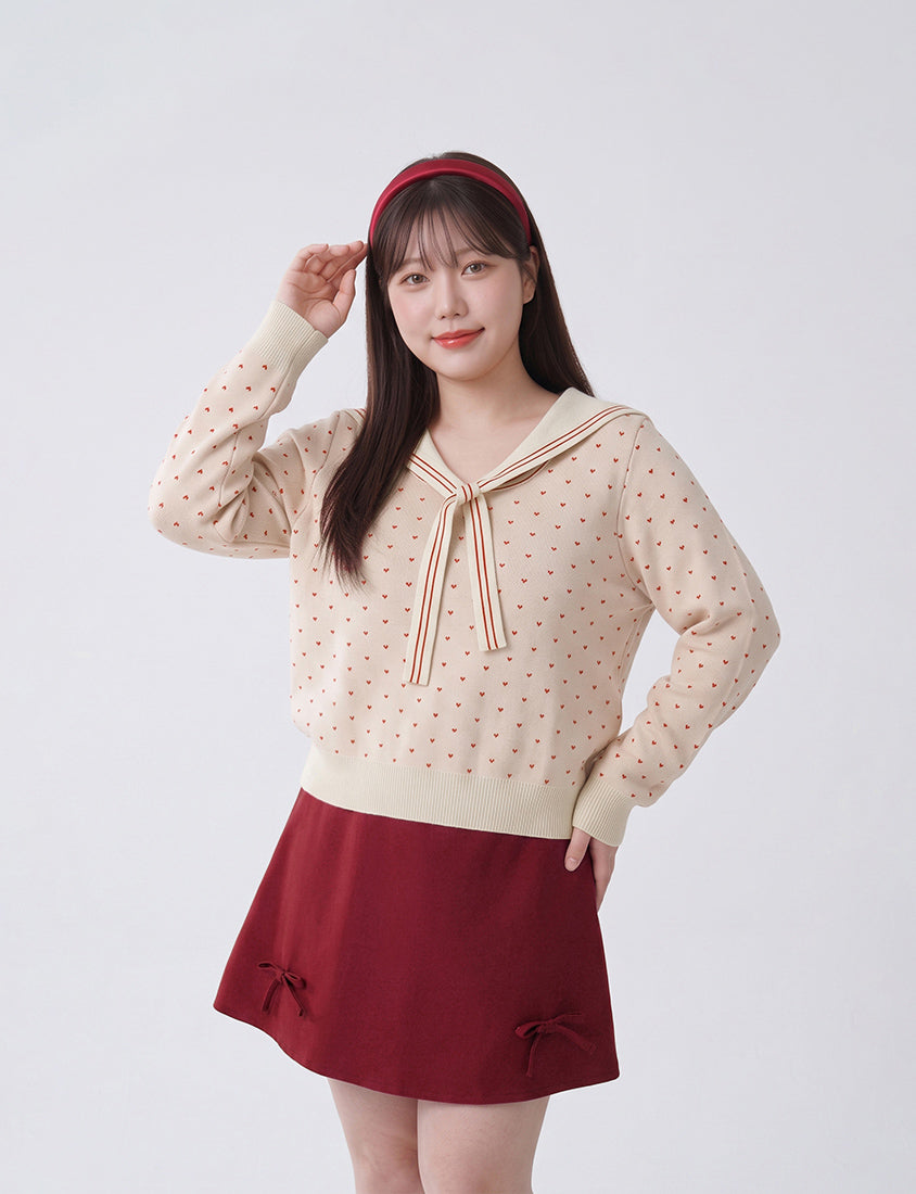 Sweet Heart Sailor Collar Long Sleeve Knit Plus SizeTop