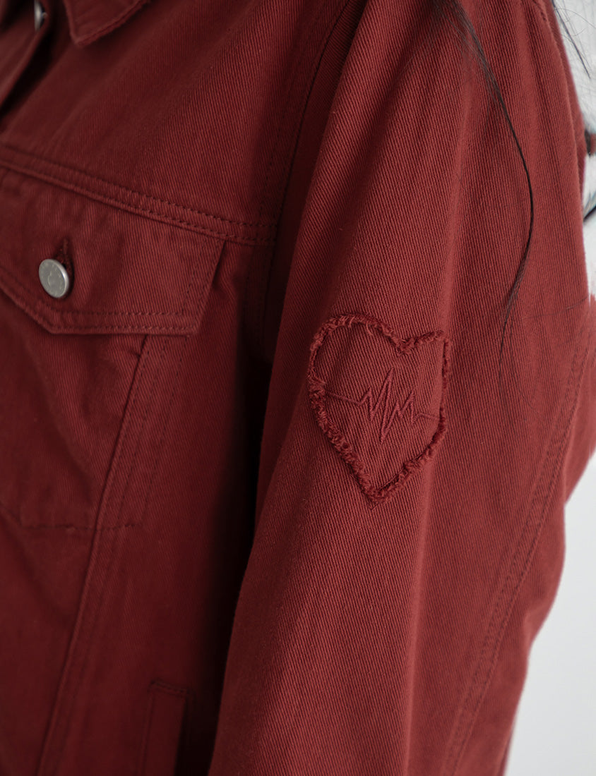 Heartbeat Applique Embroidered Oversized Denim Jacket (Unisex)