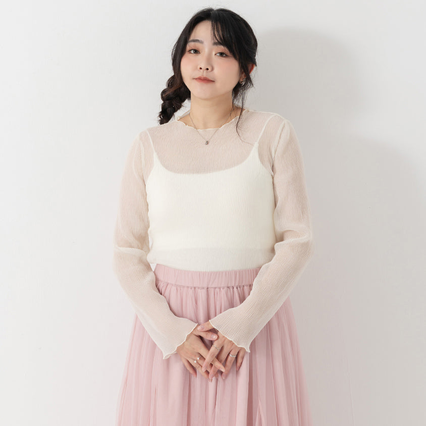 MISS. Ethereal Crinkle Sheer Mock-Neck Plus Size Top