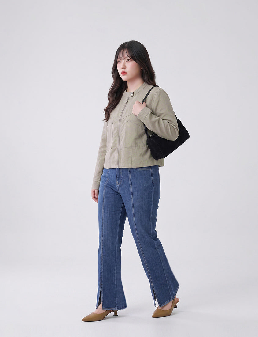 MUA! Lyocell Linen Contrast Stitch Plus Size Moto Jacket