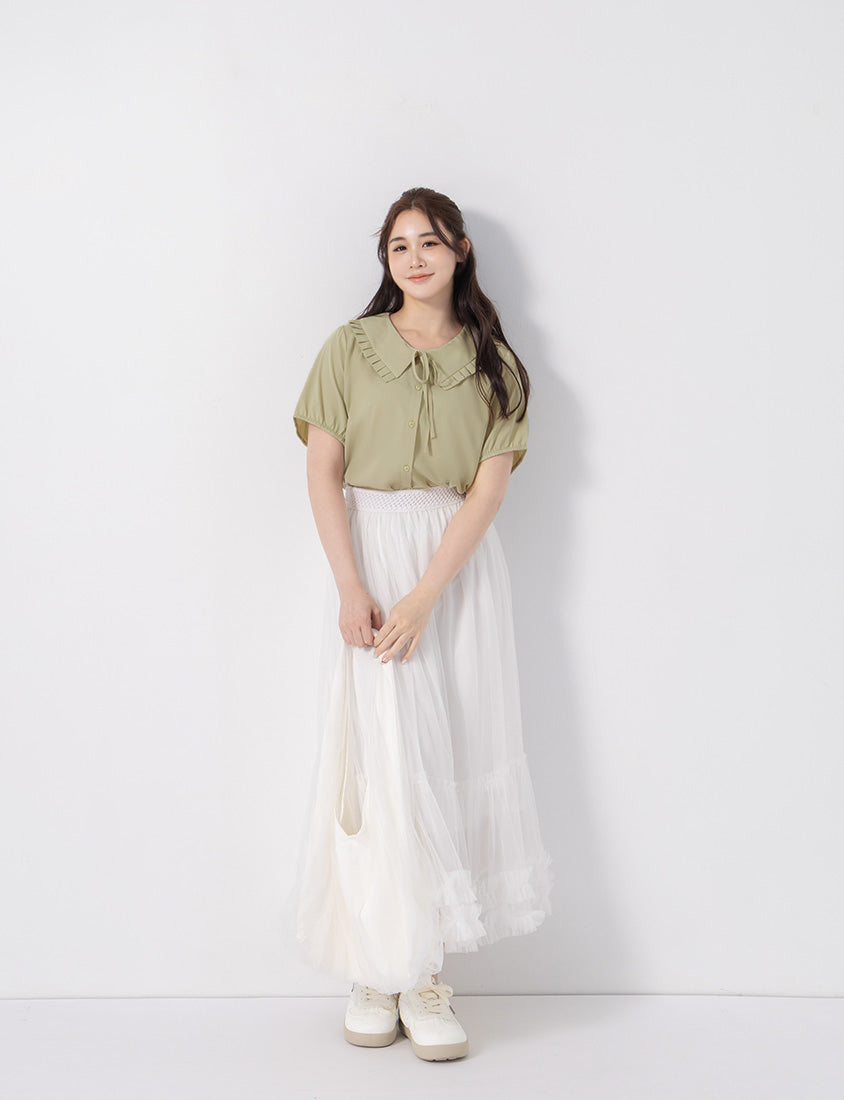 Statement Oversized Collar Tie-Waist Chiffon Plus Size Blouse
