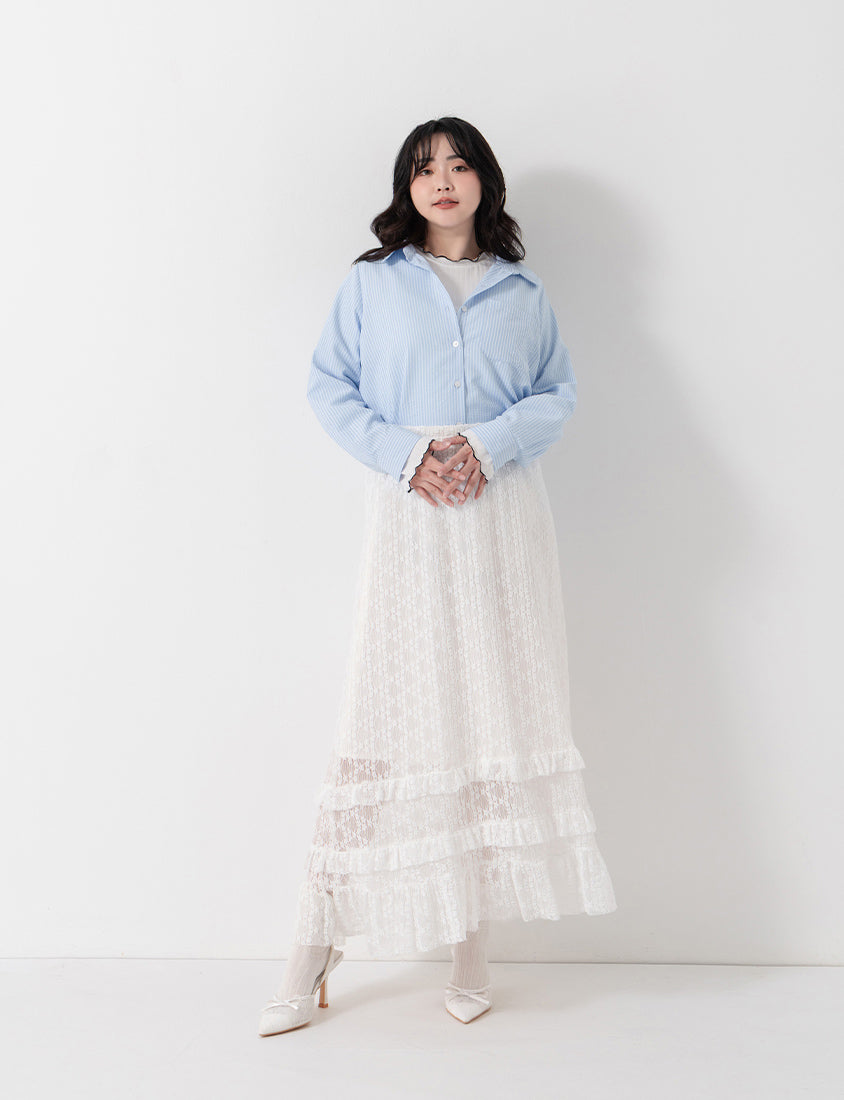Textured Crinkle Stripe Plus Size Shirt