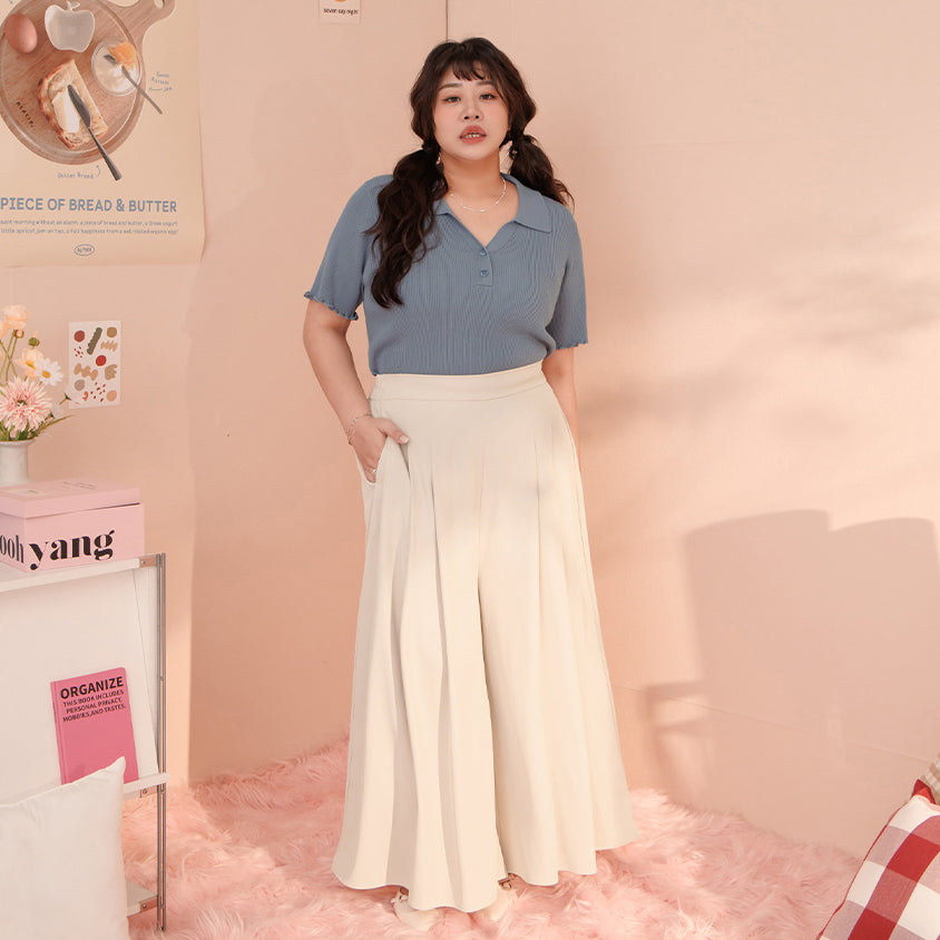 MISS. Polo Collar Ribbed Knit Plus Size Top