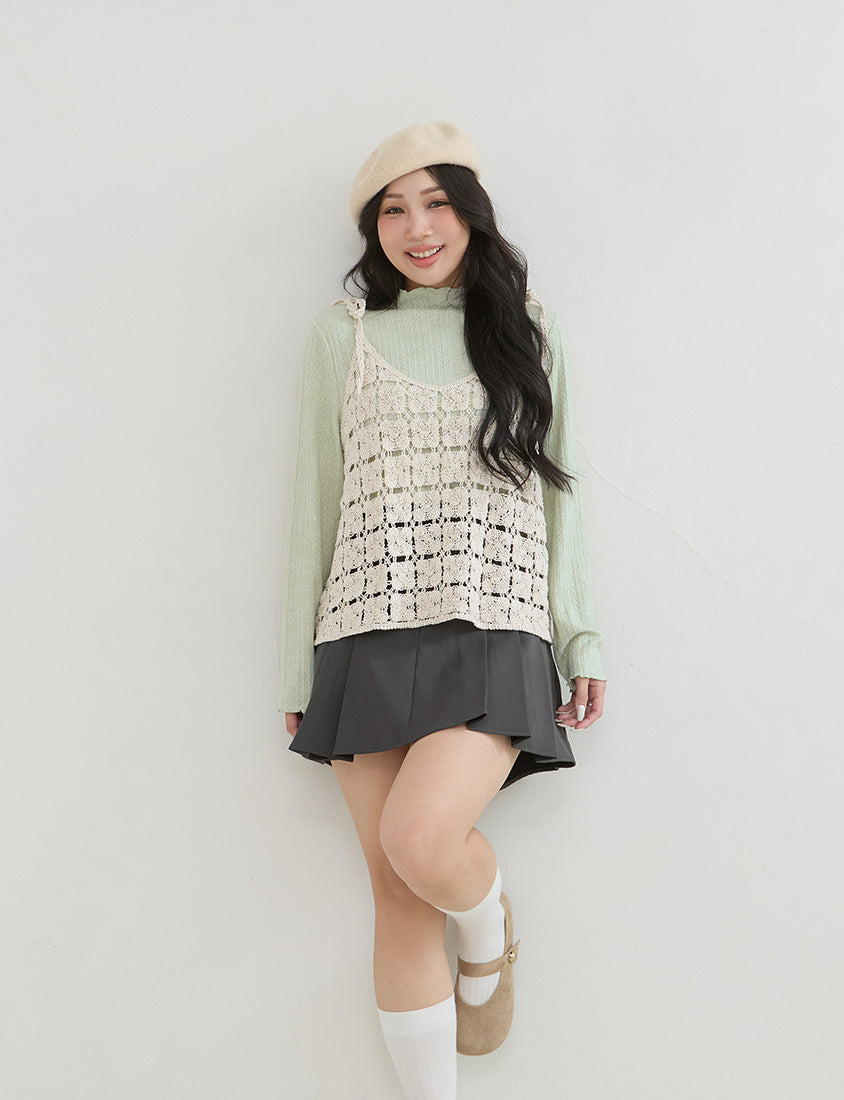 Soft Cable Knit Ribbed Rolled Edges Long Sleeve Plus Size Top