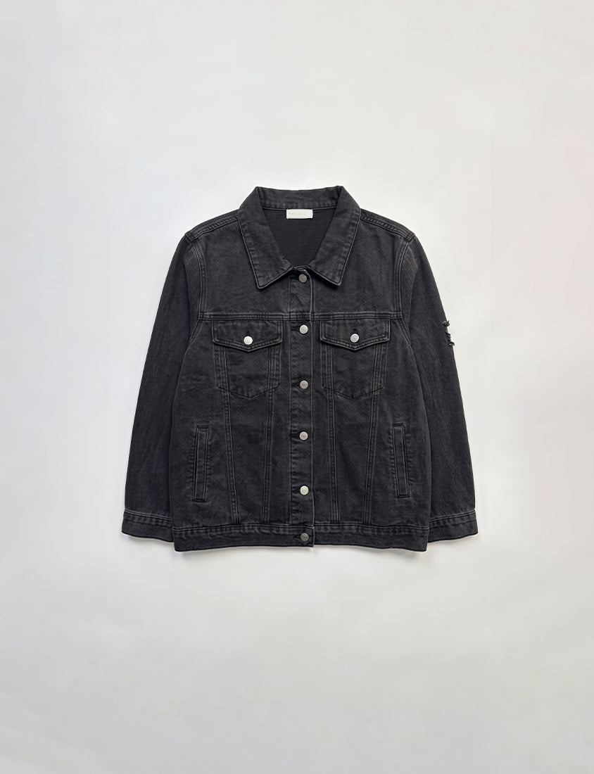 Heartbeat Applique Embroidered Oversized Denim Jacket (Unisex)
