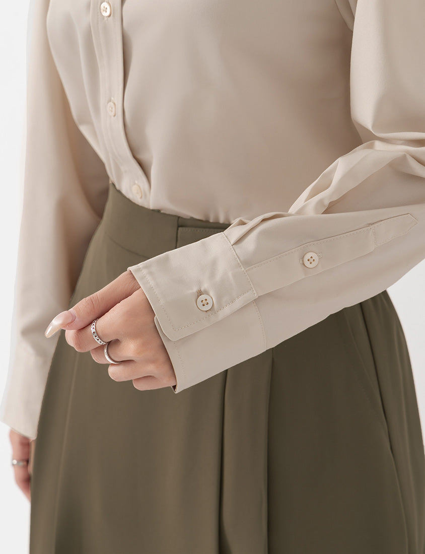 MISS. Easy-Care Contrast Color Long Sleeve Plus Size Shirt