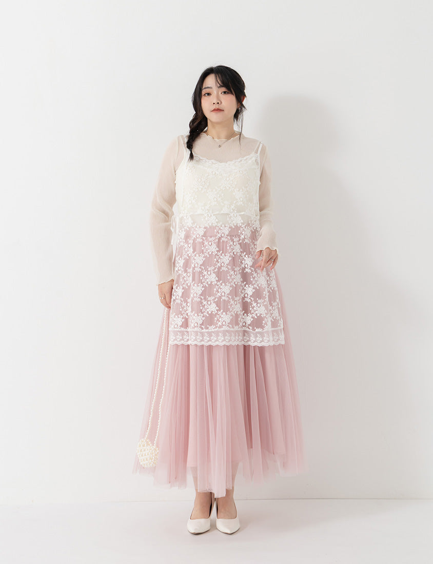 MISS. Elegant Flared Tiered Tulle Plus Size Maxi Skirt