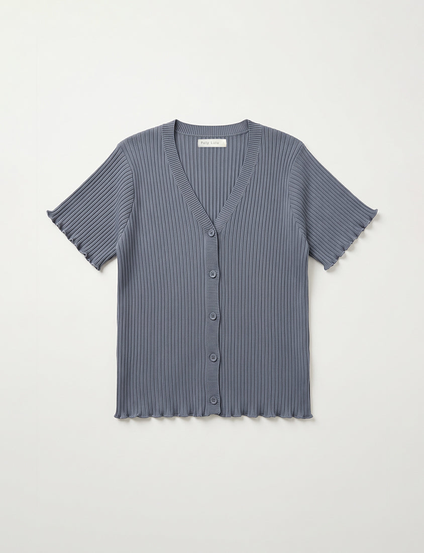 Playful Lettuce-Trim V-Neck Short Sleeve Knit Plus Size Top