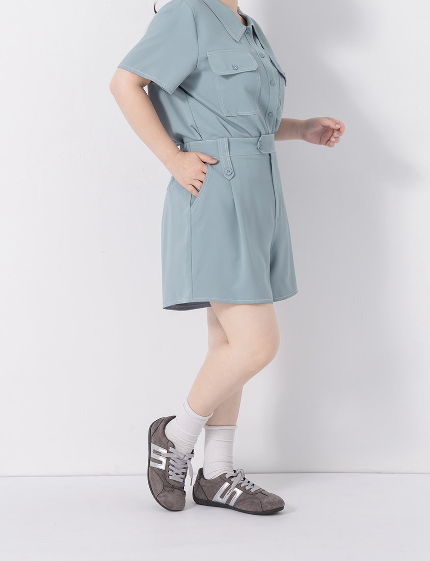 Contrast Stitch Lightweight Utility Chiffon Plus Size Shorts