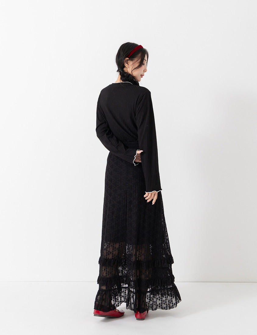 Romantic Floral Lace Tiered Plus Size Maxi Skirt