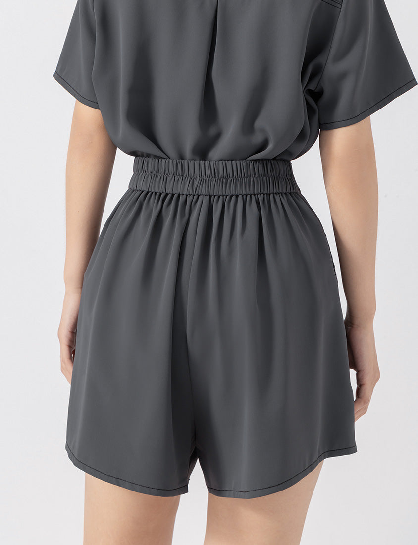 Contrast Stitch Lightweight Utility Chiffon Plus Size Shorts