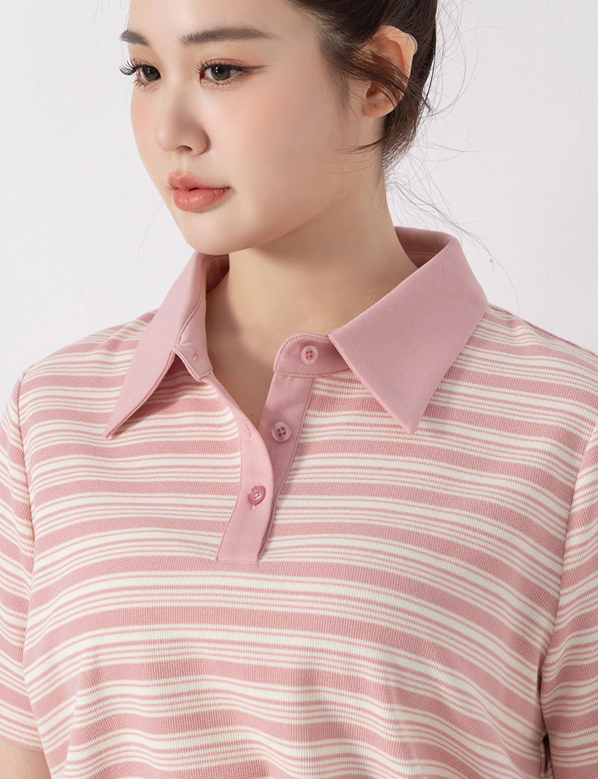 Youthful Contrast Stripe Polo Plus Size Top