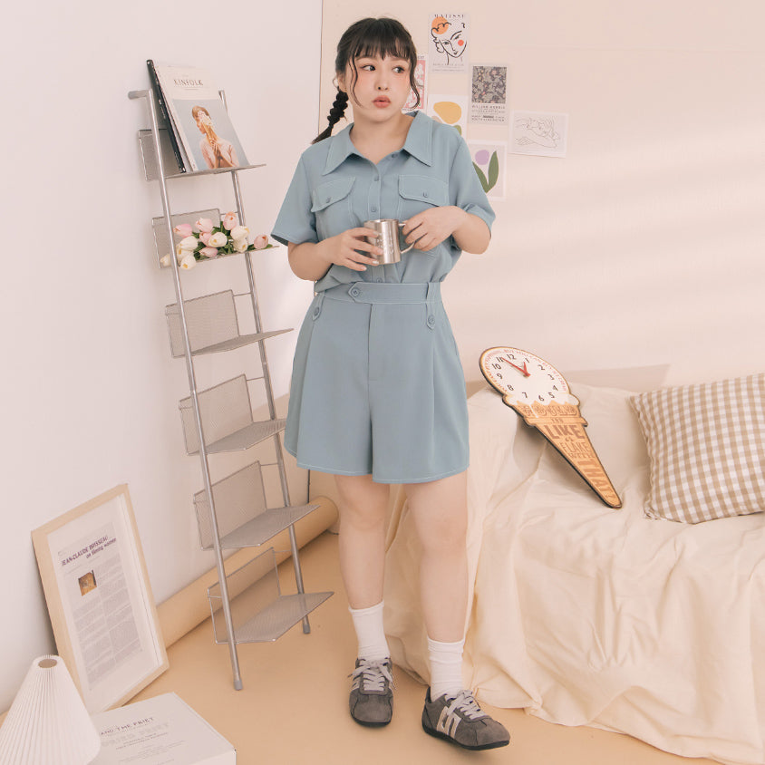Contrast Stitch Lightweight Utility Chiffon Plus Size Shorts