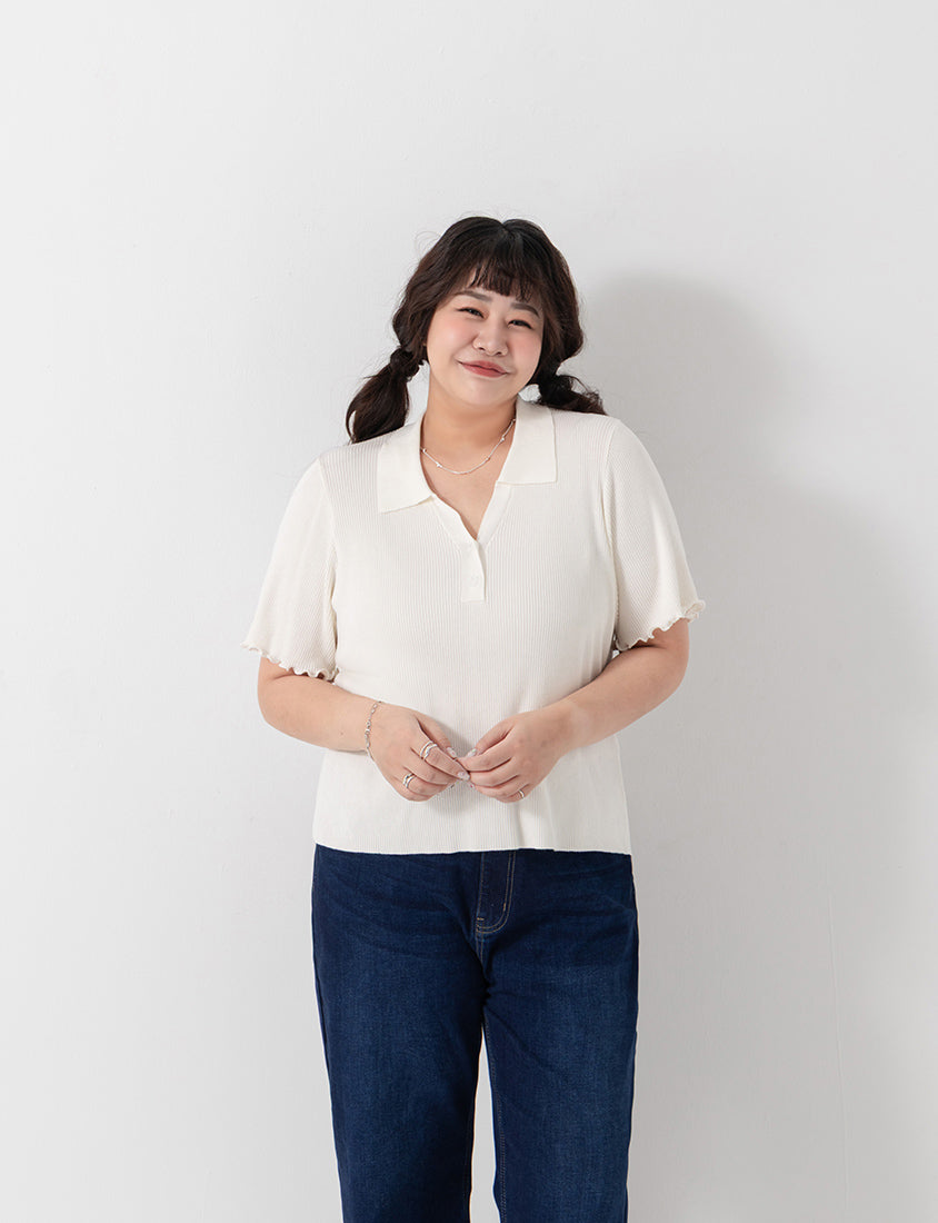 MISS. Polo Collar Ribbed Knit Plus Size Top