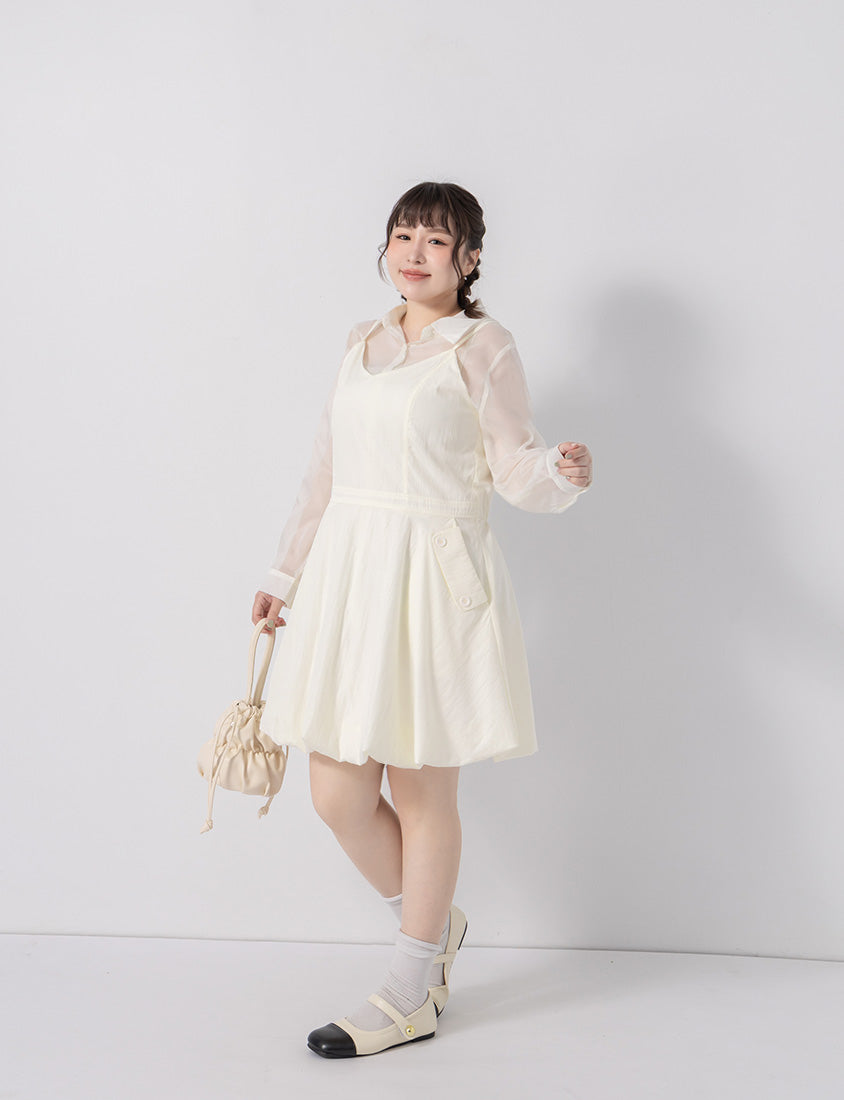 Cute Bubble Hem Adjustable Strap Plus Size Mini Dress