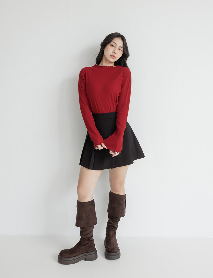 Ribbed Lettuce Trim Mock Neck Plus Size Top