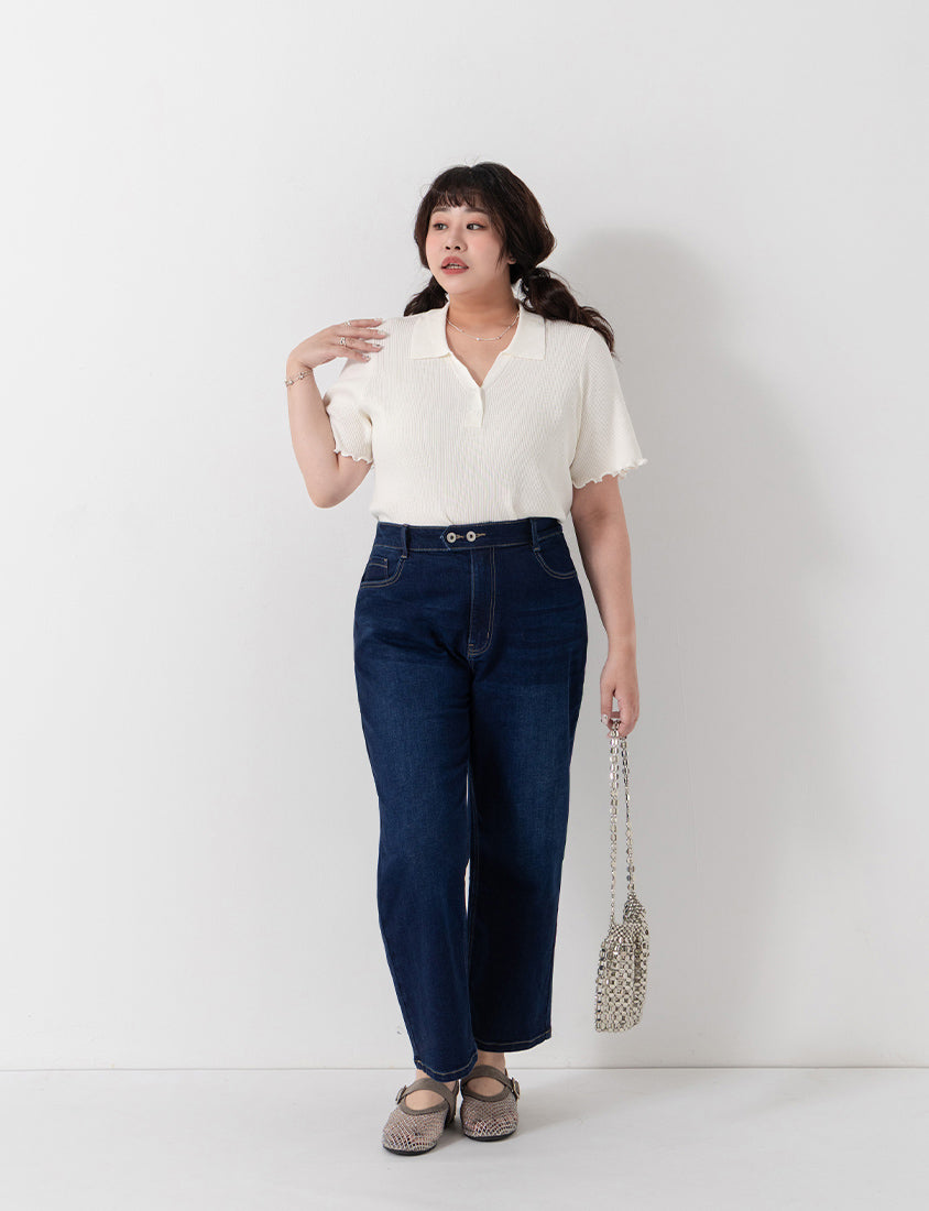 MISS. Polo Collar Ribbed Knit Plus Size Top