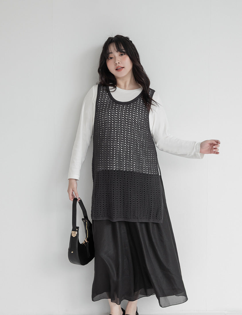 Japanese Style Layered Knit Cutout Plus Size Two-Piece Set