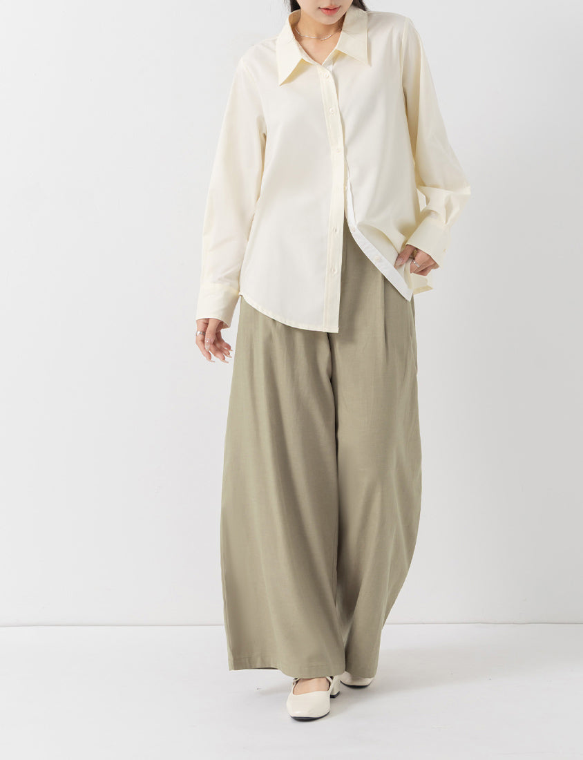 MISS. Easy-Care Contrast Color Long Sleeve Plus Size Shirt