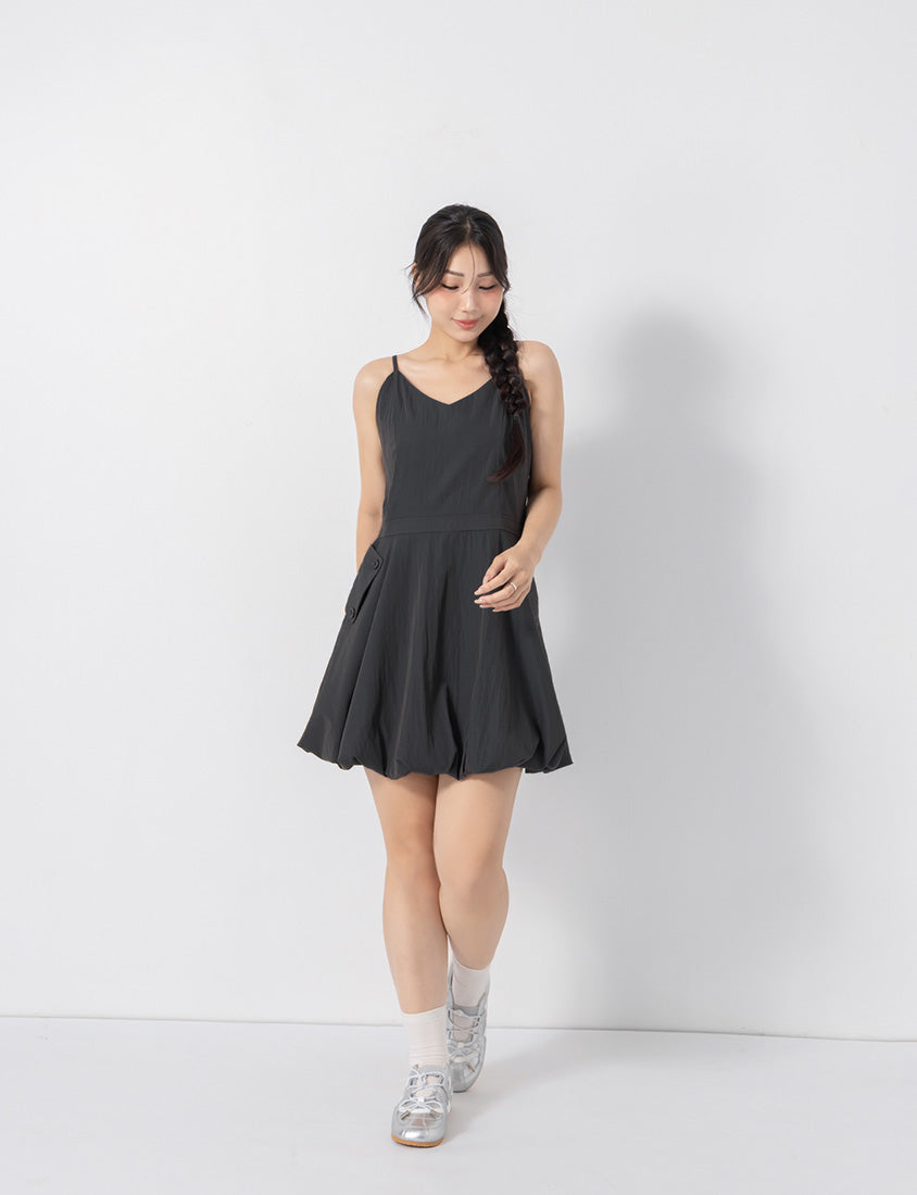 Cute Bubble Hem Adjustable Strap Plus Size Mini Dress