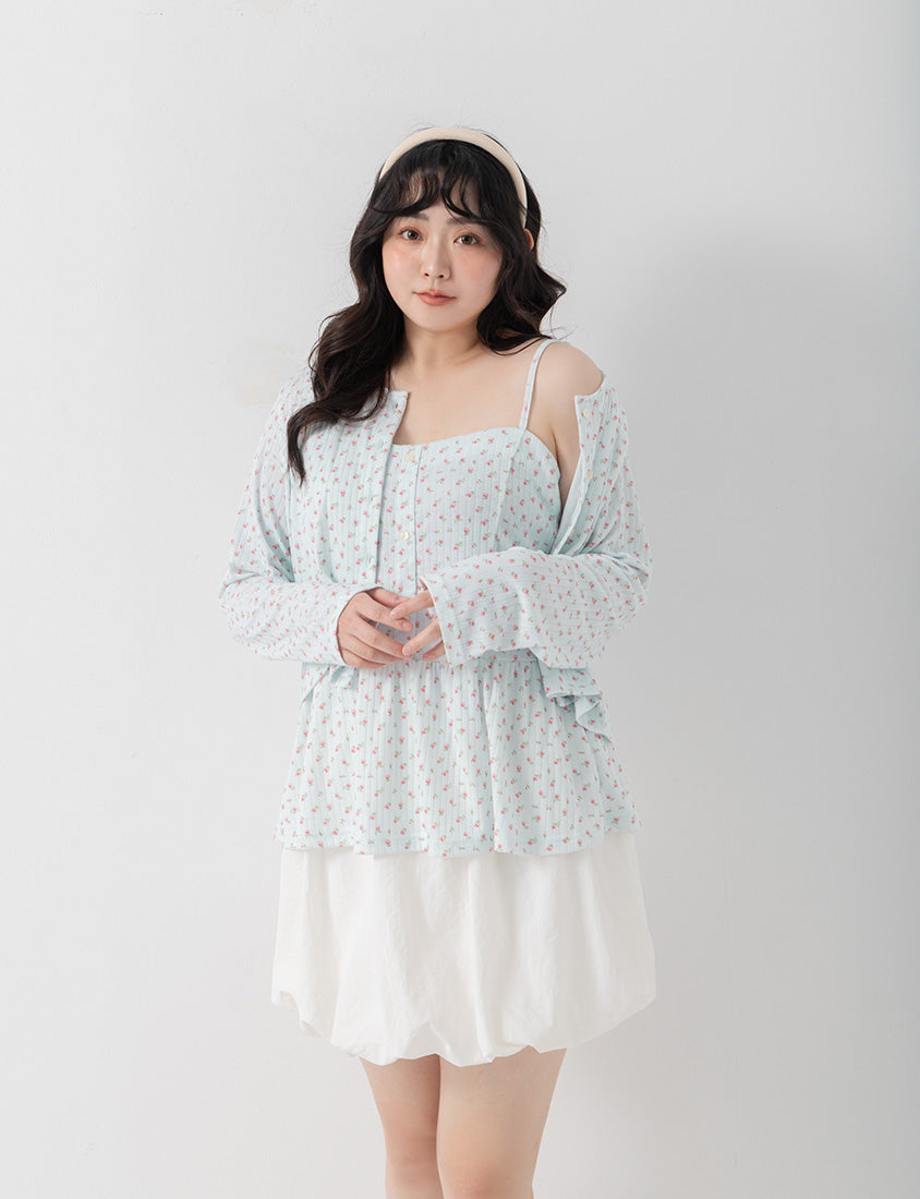 Cream Floral Layered Two-Piece Plus Size Set