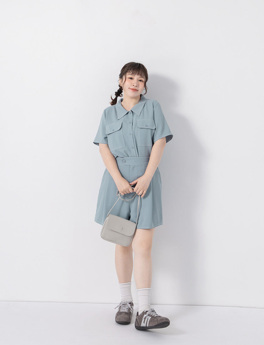 Contrast Stitch Lightweight Utility Chiffon Plus Size Shorts