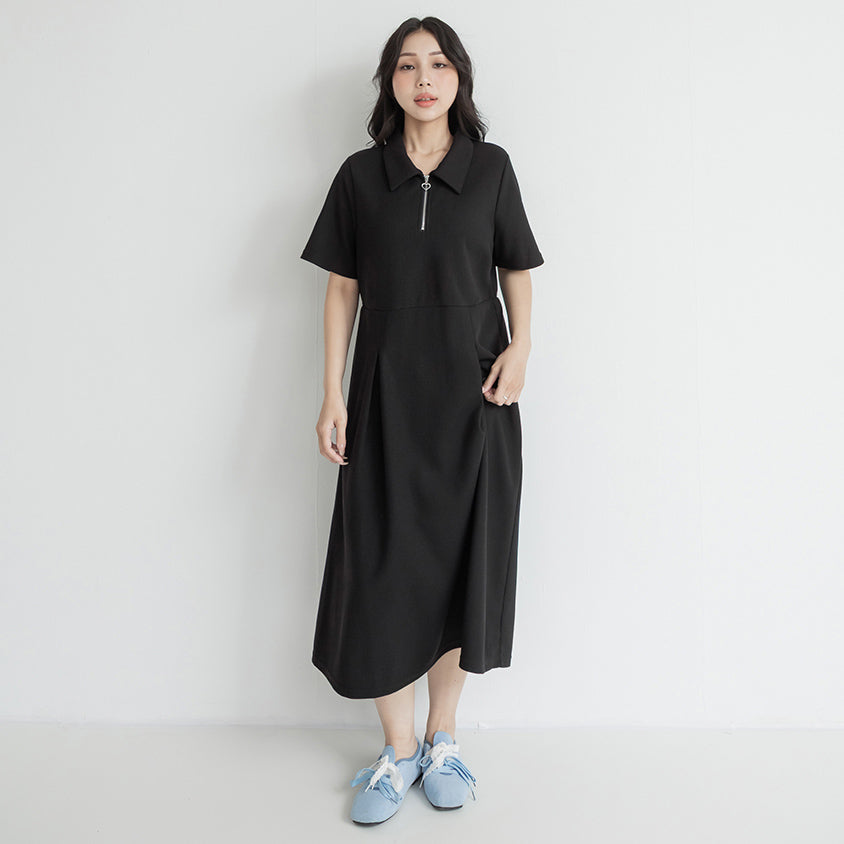 Collared Waffle-Knit Cinched Waist Plus Size Maxi Dress
