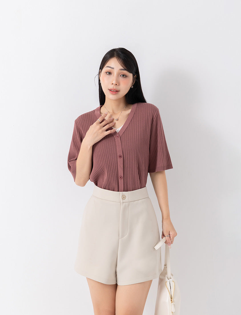 MISS. Minimal Faux Two-Piece Button-Front Knit Plus Size Top