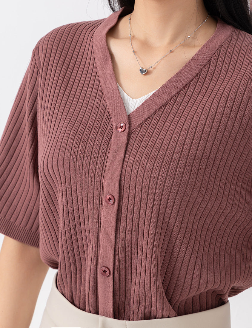 MISS. Minimal Faux Two-Piece Button-Front Knit Plus Size Top