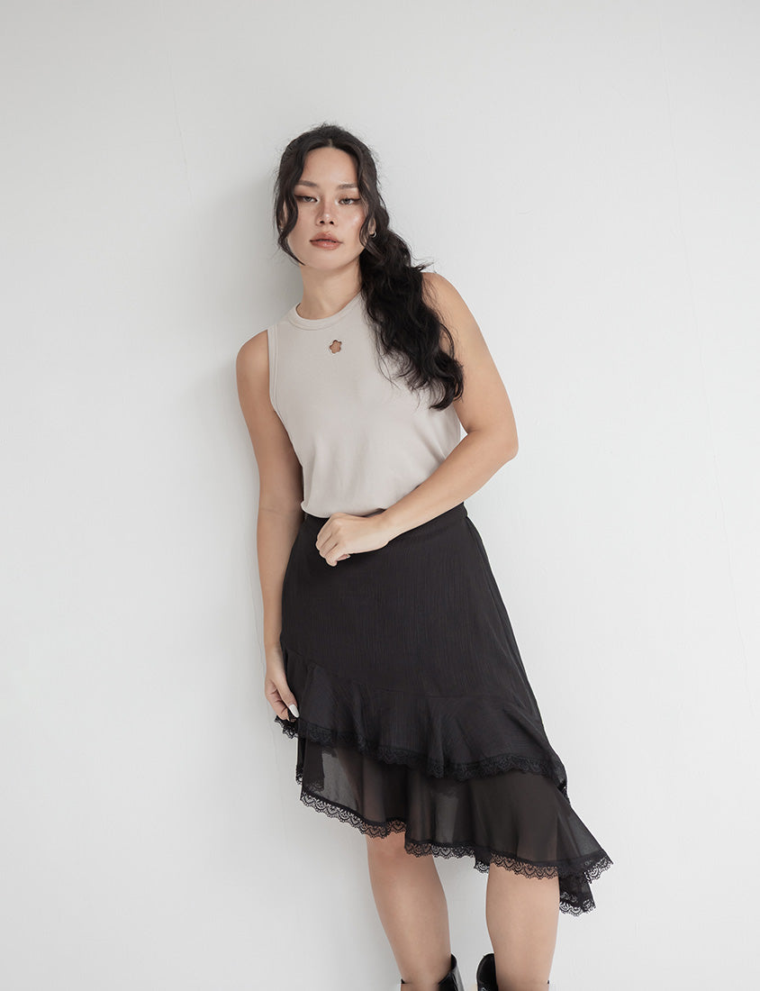 MUA! Layered Asymmetrical Lace Textured Plus Size Mini Skirt