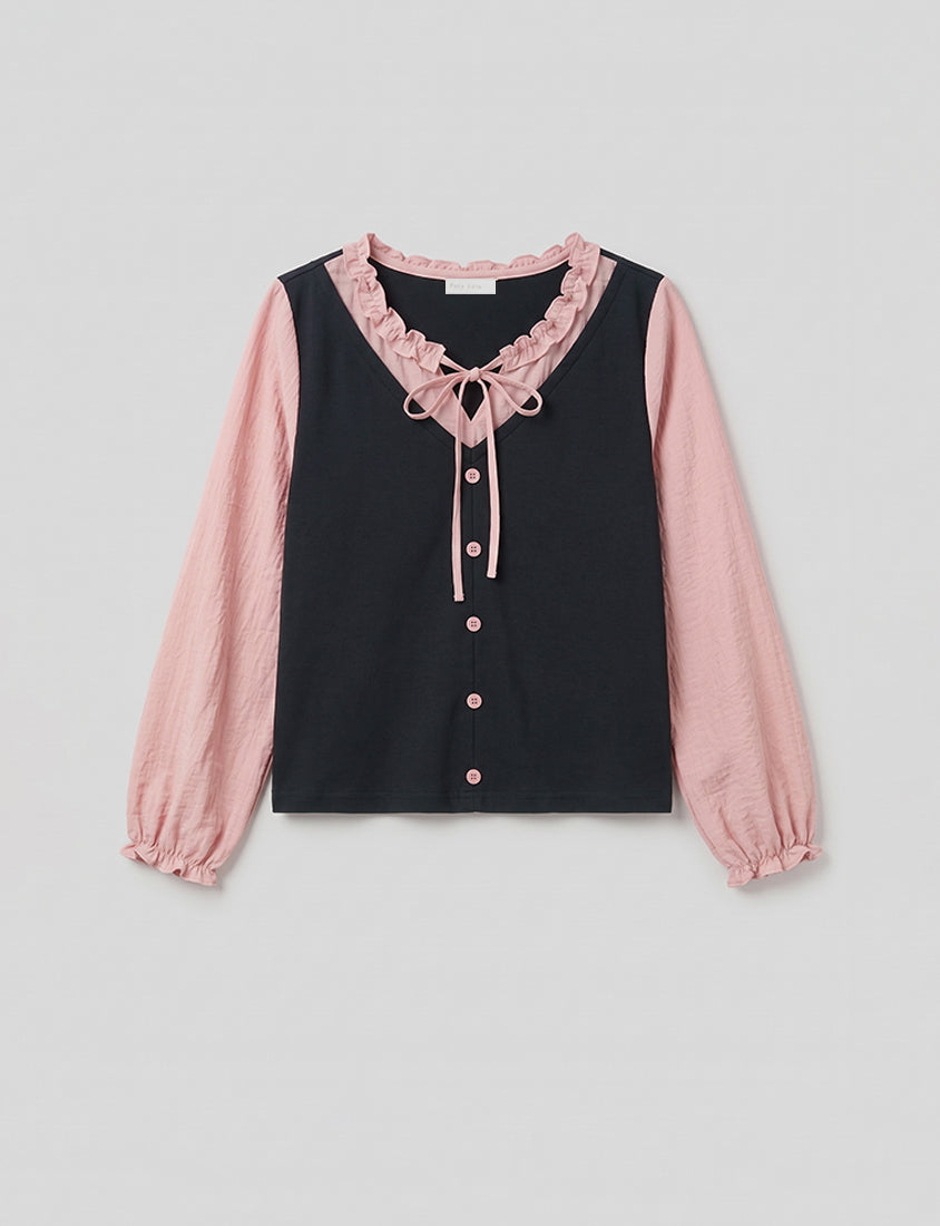 Romantic Ruffle Collar Faux Two Piece Plus Size Top
