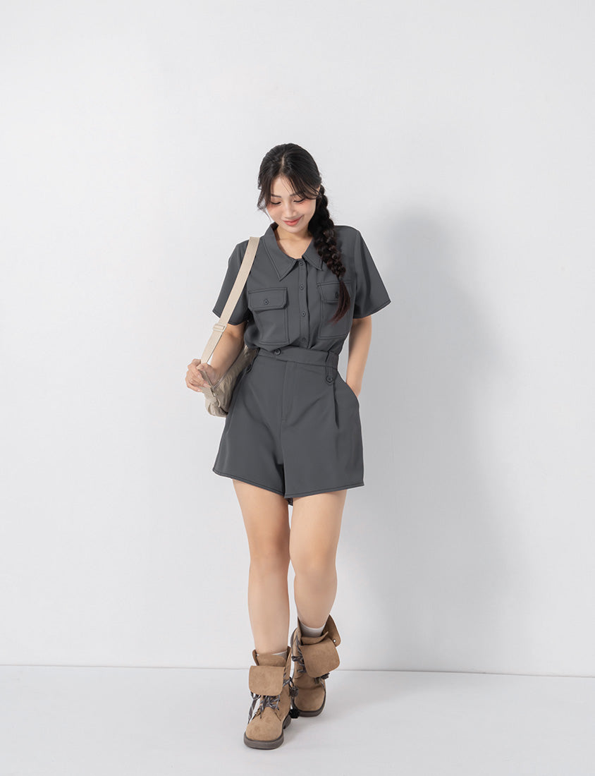 Contrast Stitch Lightweight Utility Chiffon Plus Size Shirt