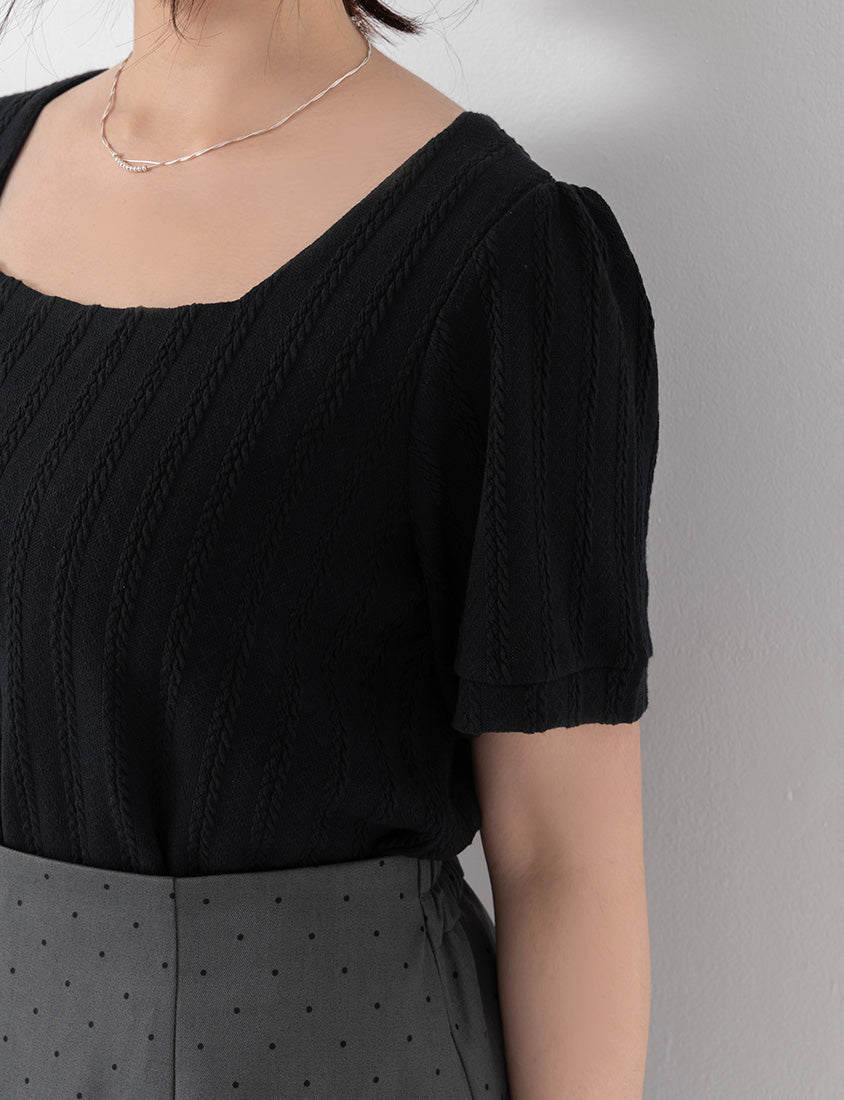 MISS. Slim Fit Square Neck Cable Knit Short Sleeve Plus Size Top